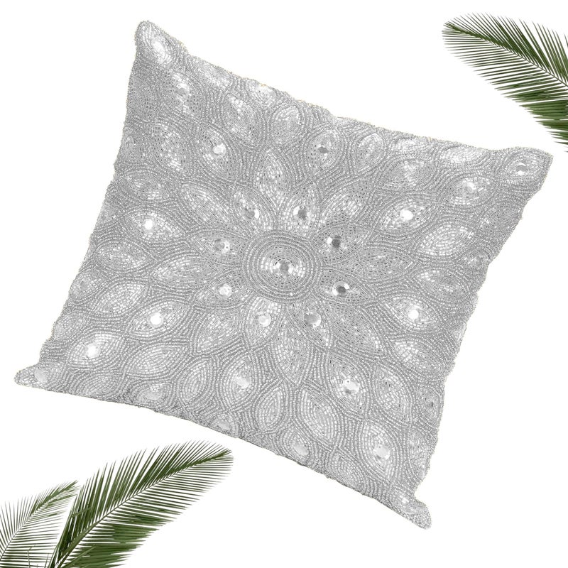 Light & Pro Lightnpro Handwoven Silver Pillow Cover - 12x12 Inch, Handmade Luxury Soft Peacock Design Decorative Cushion Case for Couch, Sofa, and Bed - Artisan-Made - Cover Only (1 Pack) - Image 1